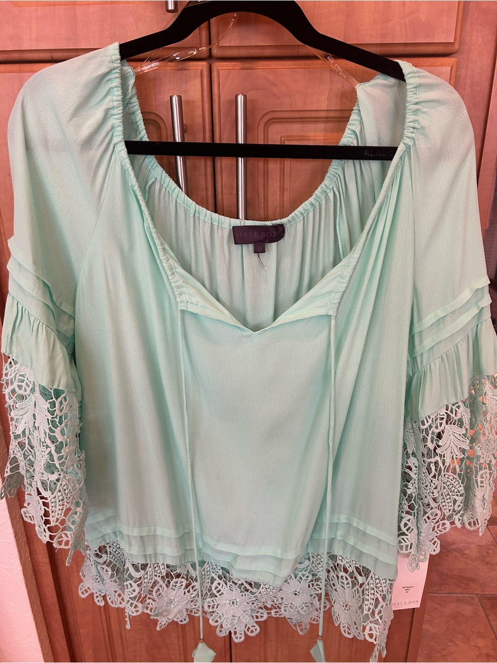 Hale Bob Mint Lace-Trim Peasant Top